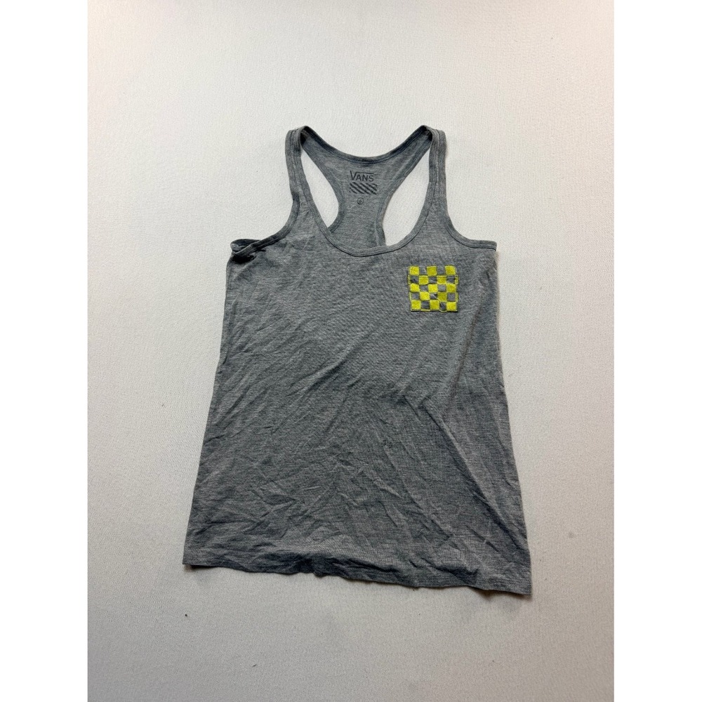 Vans Racerback Tank Top Womens Small Gray Good Checkerboard Patch Sleeveless